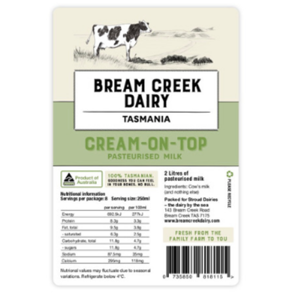 2L Cream on Top Milk_image_Bream Creek Dairy_order now