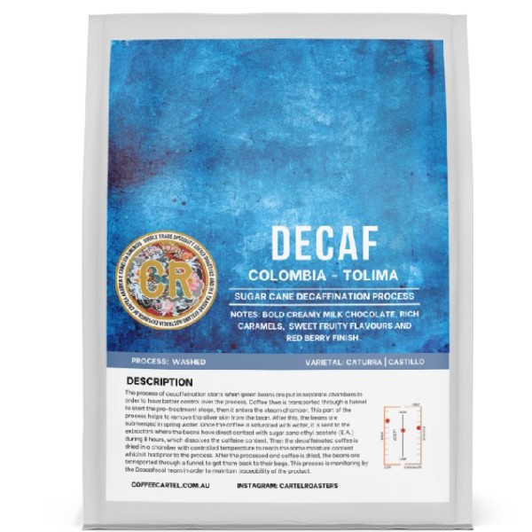 (1KG) DECAF - COLOMBIA - TOLIMA - SUGAR CANE PROCESS - WHOLE BEANS_image_Cartel Coffee Roasters_order now