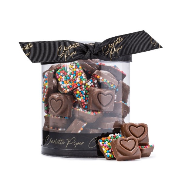 130g Tiny Hearts Milk Chocolate with Sprinkles(12)-THEARTMCS_image_Charlotte Piper_order now