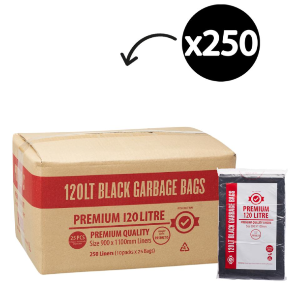 Premium Black Garbage Bags - 120Lt - 250/Ctn (10 Packs of 25 Bags)_image_Affordable Cleaning Supplies & Packaging_order now