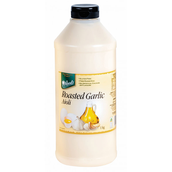 Roasted Garlic Aioli Squeeze Bottle GF 1kg Woods_image_Alpha Seafoods Foodservice_order now