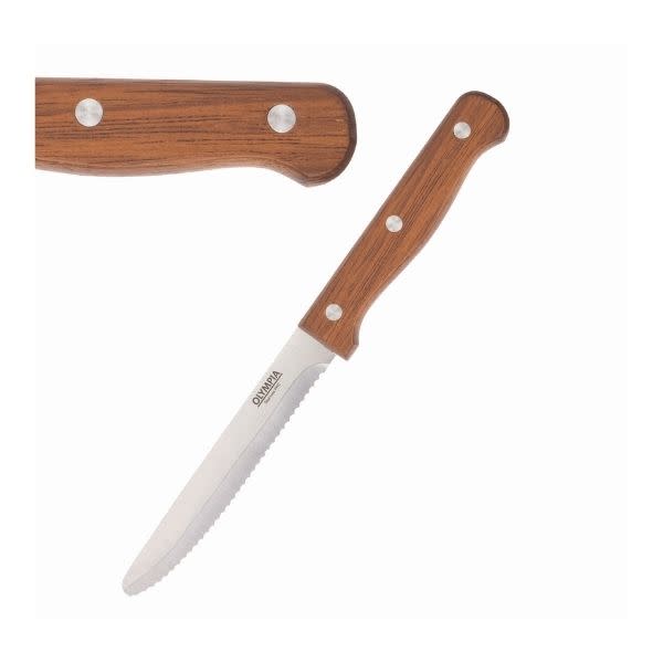 Olympia Rounded Steak Knives Stainless Steel Wood Handle (Pack of 12) (~1Box)_image_Nisbets_order now
