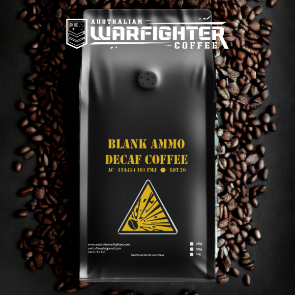 Coffee Decaf Blank Ammo Beans 500g Wh_image_Australian Warfighters Coffee_order now