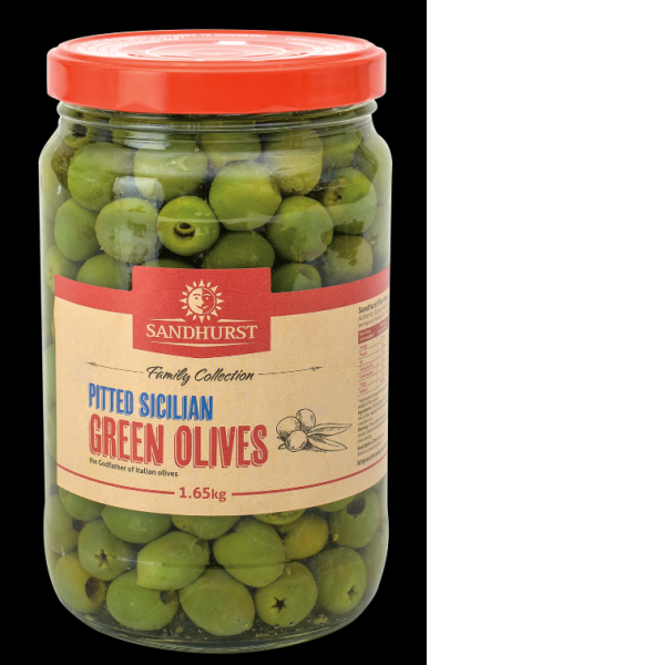 OLIVES SICILIAN PITTED GREEN SANDHURST 1.65KG (6)_image_Reliable Food Distributors_order now