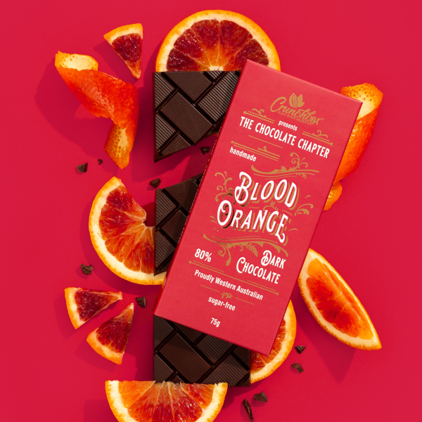 CRUNCHBOX Chocolate Bar - Blood Orange 80% - 75g x 12_image_Crunchbox - The Chocolate Chapter_order now