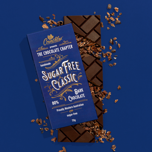 CRUNCHBOX Chocolate Bar - Sugar Free Classic 80% - 75g x 12_image_Crunchbox - The Chocolate Chapter_order now