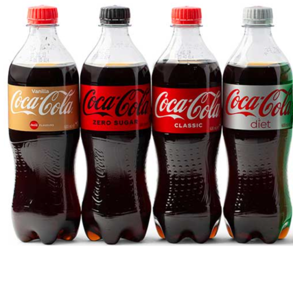 600ML COKE/ZERO/DIET/VANILLA BOTTLES RANGE 24PK_image_Steel City Beverage Co_order now