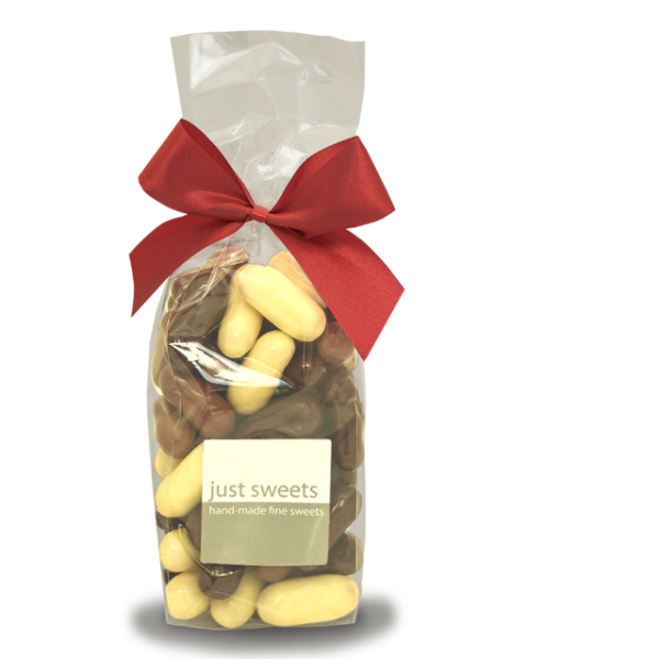 Assorted Premium Couverture Chocolate Coated Bullets 12x250g - in a Stand Up Bag With Bow_image_Just Sweets_order now