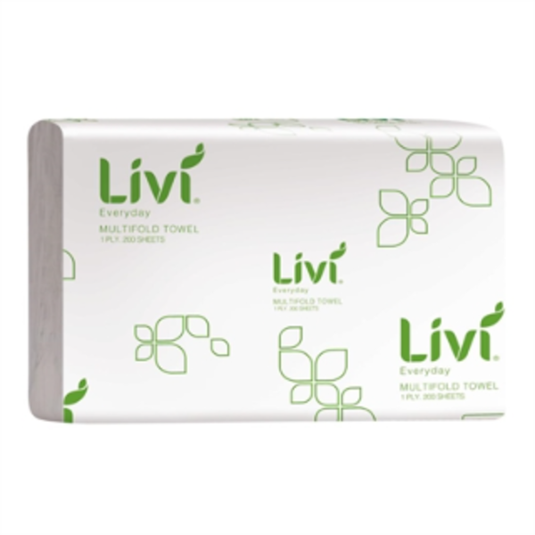 Livi Everyday/Basics Multifold Hand Towel 1 Ply 200 Sheets (Pack 20)_image_Nisbets_order now