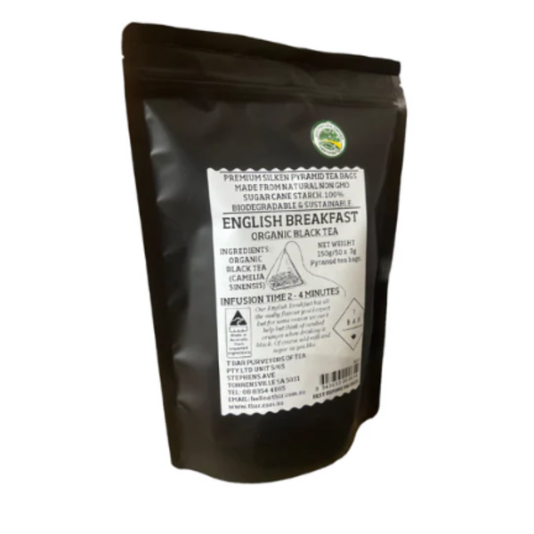 ENGLISH BREAKFAST Organic 50 Pack Premium Compostable Silken tea bags 3g net_image_T BAR TEA_order now