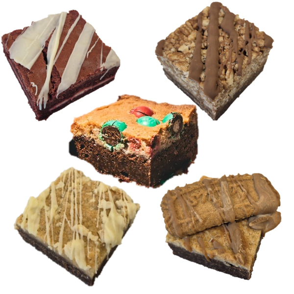Brownie 5 pack (tray of 20) - Mars, Red Velvet, White Choc Mac, M&M, Lotus_image_Fatboi Brownies_order now