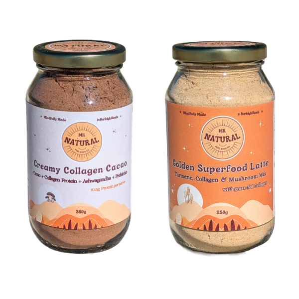 🌞 250g Jar x 4 + 4 - MIXED box - Collagen Cacao 🤎 + Golden Superfood Latte 🧡_image_Mr Natural Superfoods_order now