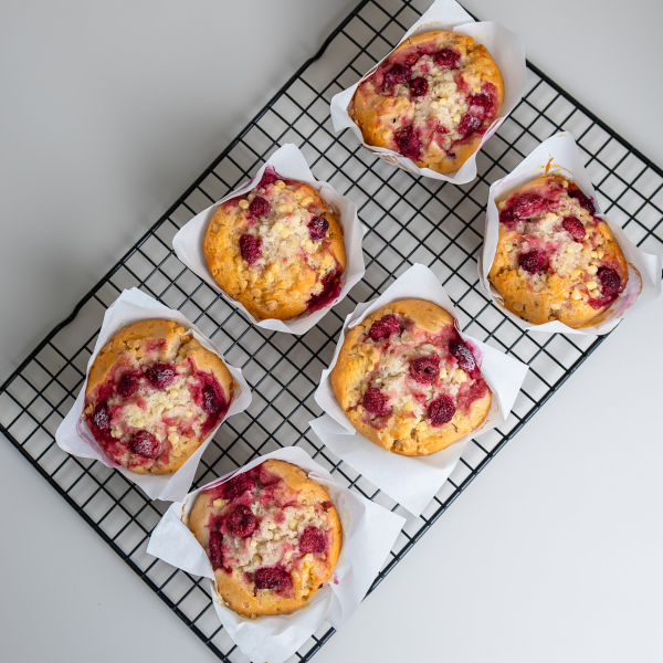 Raspberry White Choc Muffins 6x160g_image_Hospitality Fine Foods_order now