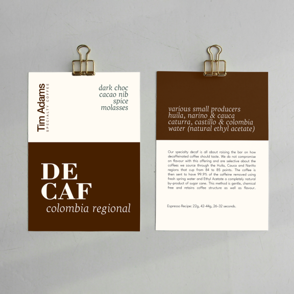 Decaf 500g _image_Tim Adams Specialty Coffee_order now