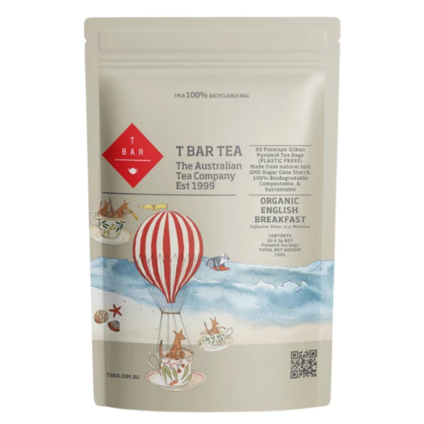 ENGLISH BREAKFAST Organic 50 Pack Premium Compostable Silken tea bags 3g net_image_T BAR TEA_order now