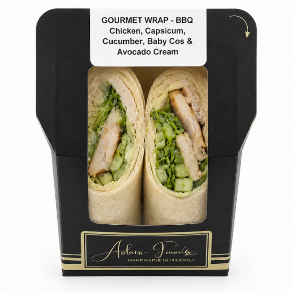 GOURMET WRAP - BBQ chicken, capsicum, cucumber, baby cos & avocado cream - 2096	_image_Aston Lucas Gourmet_order now