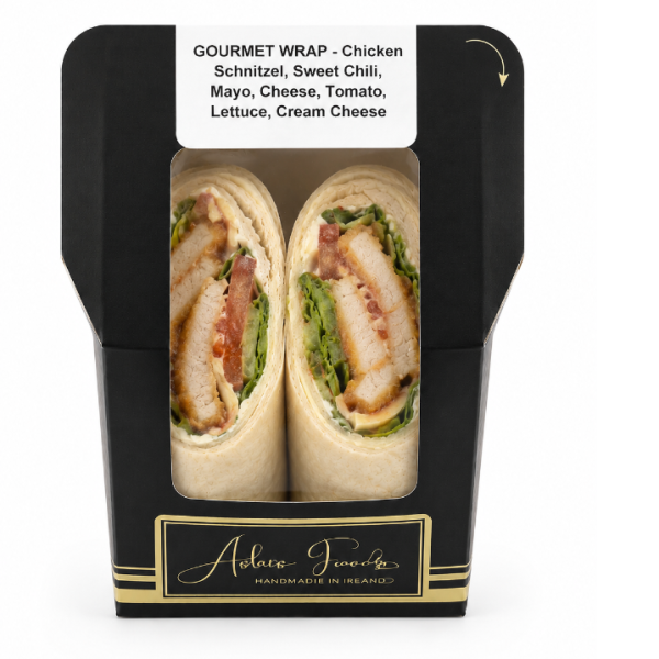 GOURMET WRAP - Chicken schnitzel, sweet chili, mayo, swiss cheese, tomato, lettuce, cream cheese - 2022	_image_Aston Lucas Gourmet_order now
